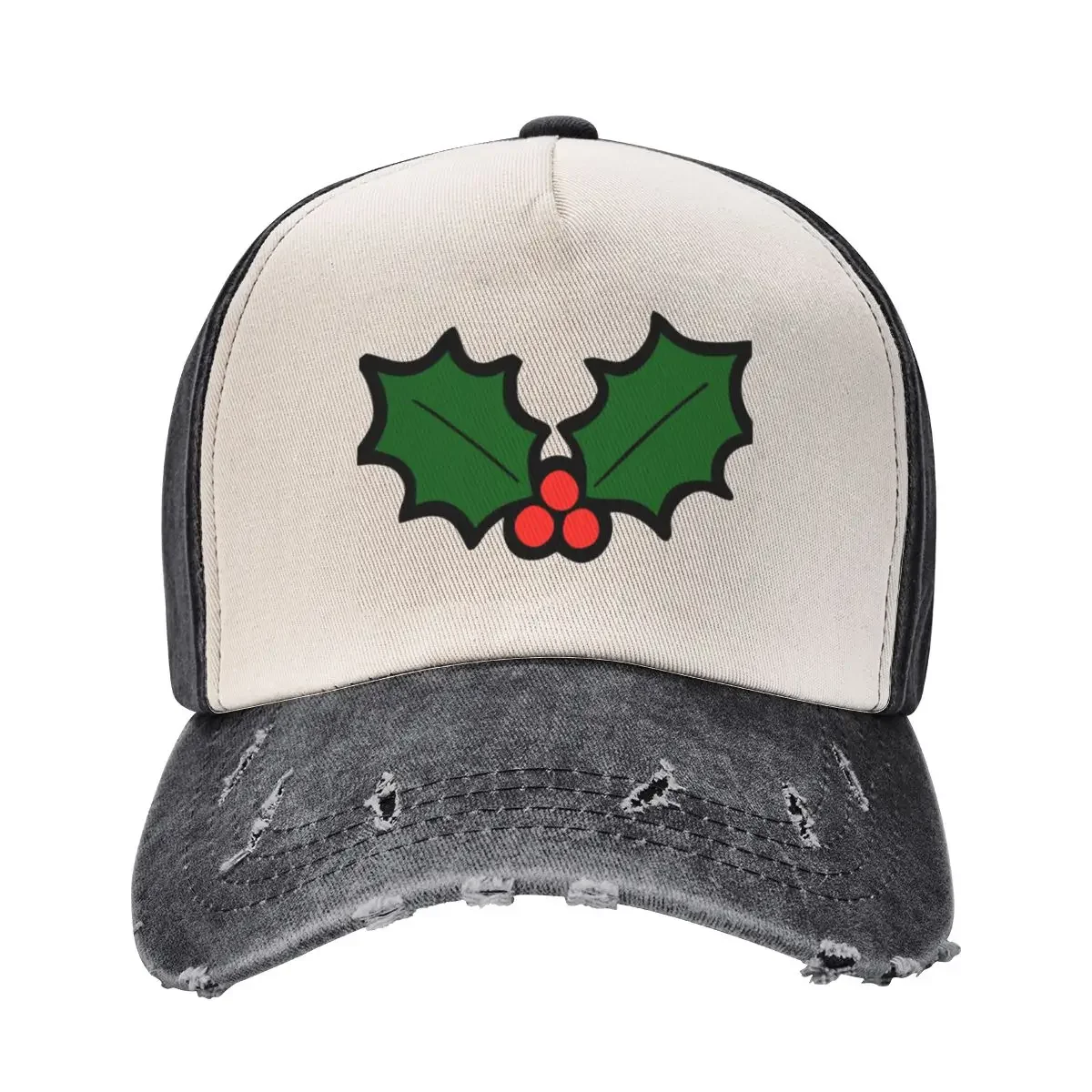 Holly Leaves and Berries Pattern in Light Green Baseball Cap Rave Icon Hat Luxury Brand Baseball Men Women's