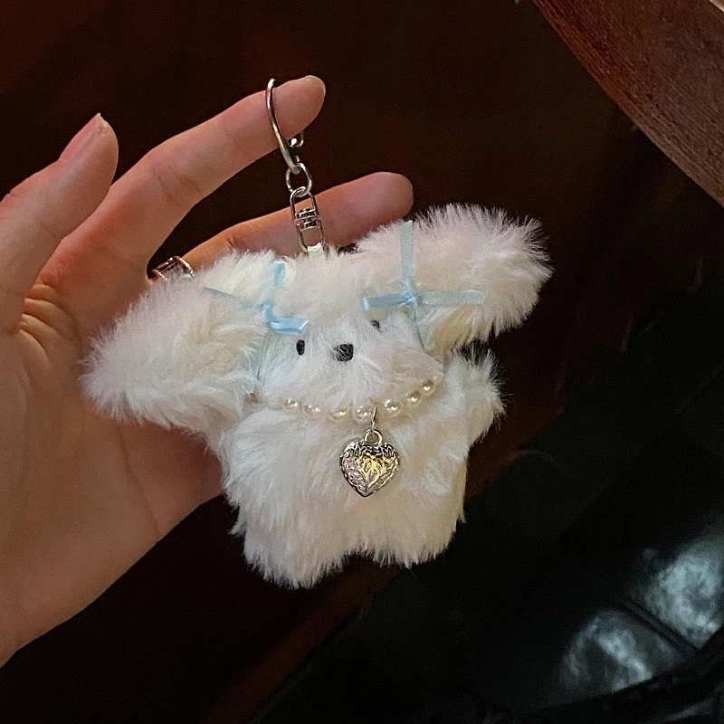 Fashion Rabbit Keyring Lovely Plush Animal Pearl Bowknot Keychain For Women Girls Versatile Bag Charm Pendant Birthday Gift