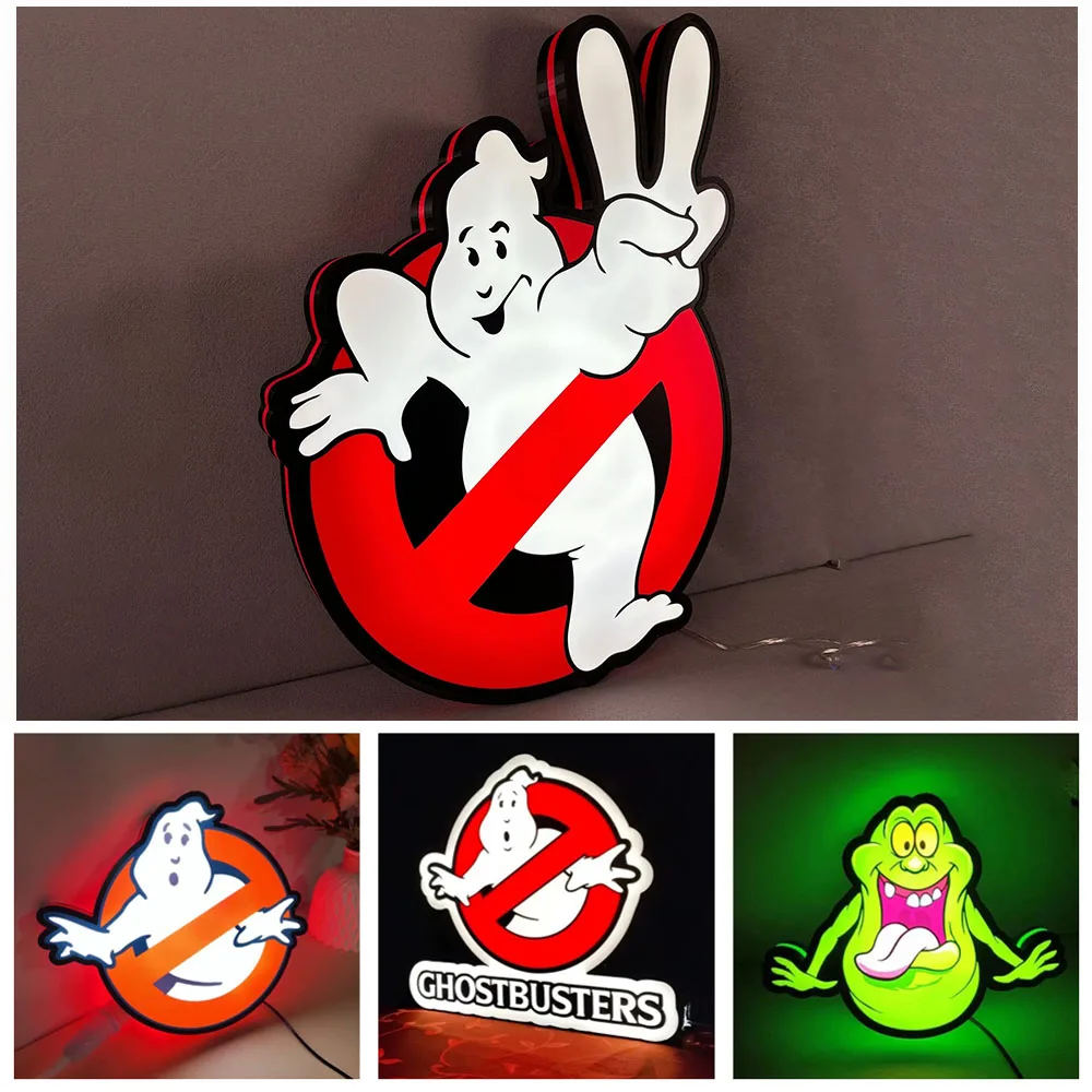 Ghostbusters 3D Printed LED Lightbox  Anime Light Boxes Arcade Games Sign Custom Wall Decor Bedroom Gameroom Hanging Sign