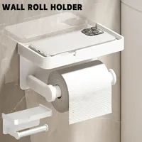 New Toilet Paper Holder Phone Holder Home Paper Towel Holder Bathroom shelf Rack Toilet Paper Holder Wall-Mounted Aluminum Alloy