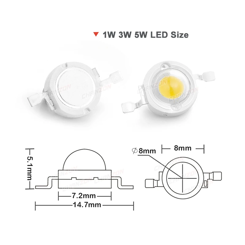 1W 3W 5W Warm Natural Cold White Led Chips Bulb High Power Intensity Red Blue Green Yellow Full Spectrum Grow Light Lamp