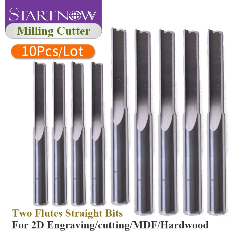 Startnow 10PCS Two Flutes Straight Bits 3.175 6 Milling Cutters Wood MDF Plywood Metal Tungsten Carbide End Mills Engraving Bit