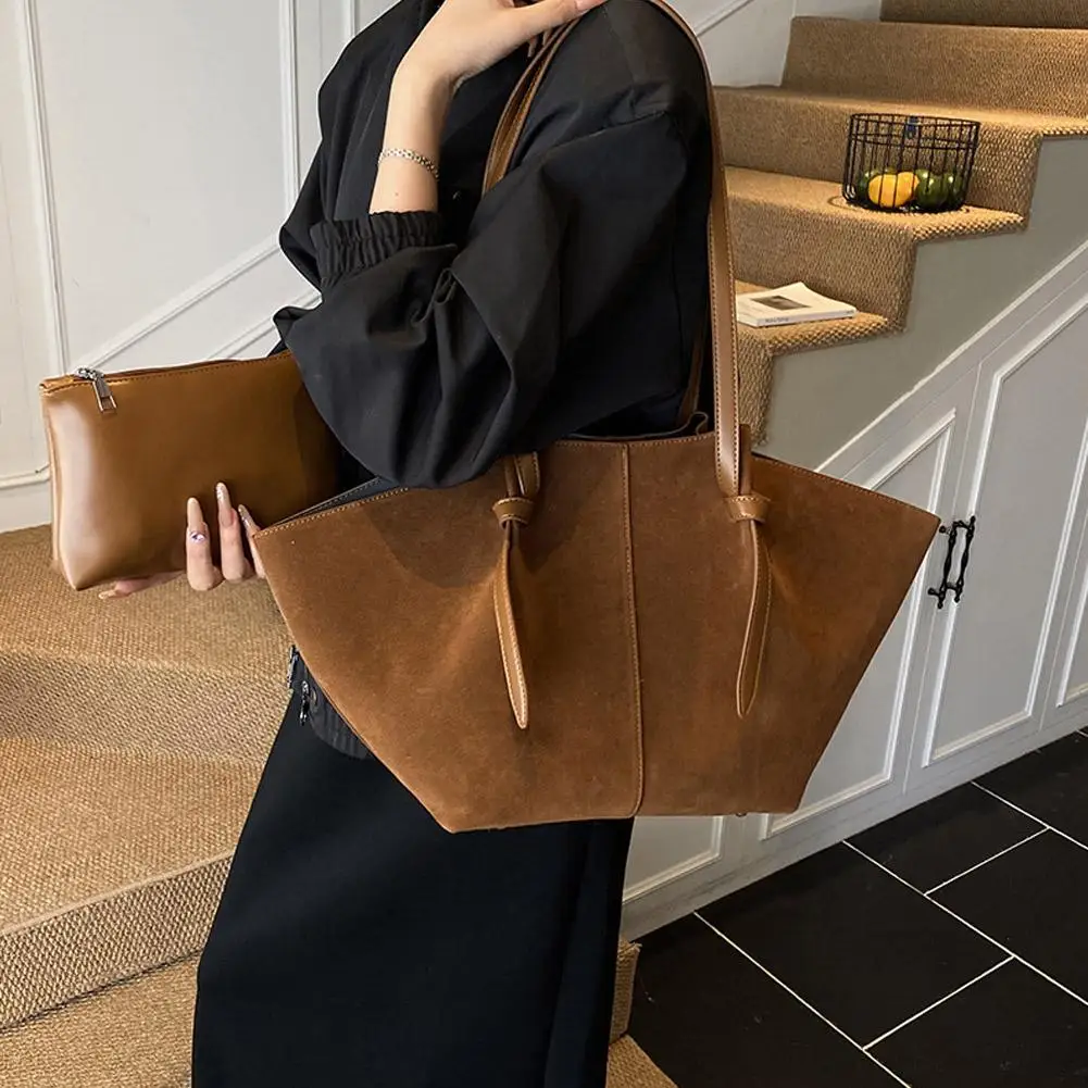 

Luxury Faux Suede Women's Tote Bag Large Capacity Shoulder Designer Wing-shaped Bag Bag Handbag Storage P3W5