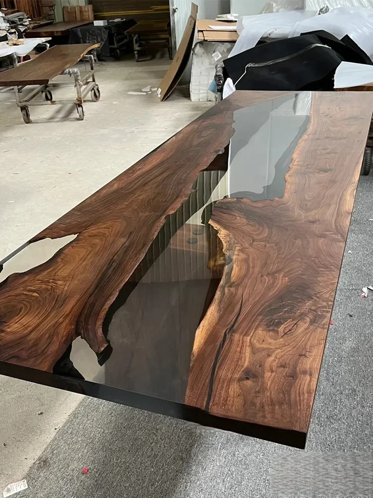 Customizable Size epoxy resin river solid wood creative sea wave  poplar log tea table big board