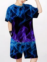 Summer Outfit Blue Flame Print Short Sleeve T-Shirt + Shorts Set Black Casual Sportswear Kids Streetwear Tracksuit 2