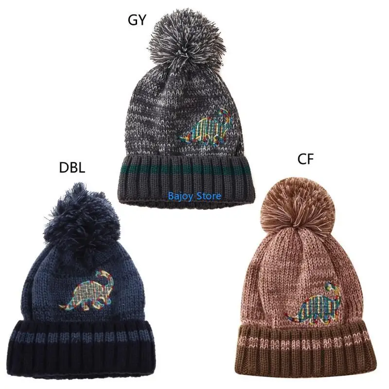 63HE CROCHET KENITTER BABY BONNET مطرزة قبعة ديناصور قبعة شتاء دافئ للطفل طفل طفل فتى 2-5 سنوات
