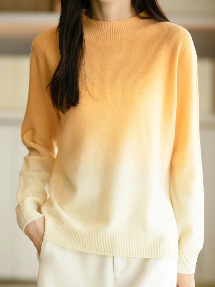 Sweater Rajut Wanita Warna Hangat Musim Gugur Musim Dingin, Model Longgar dan Nyaman, Kerah Tinggi, Trendi