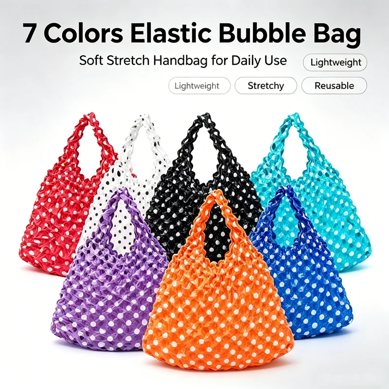 New Magic Stretch Bubble Storage Bag Foldable Reusable Portable Mini Expandable Polka Dot Print Handbag for Travel Shopping Use