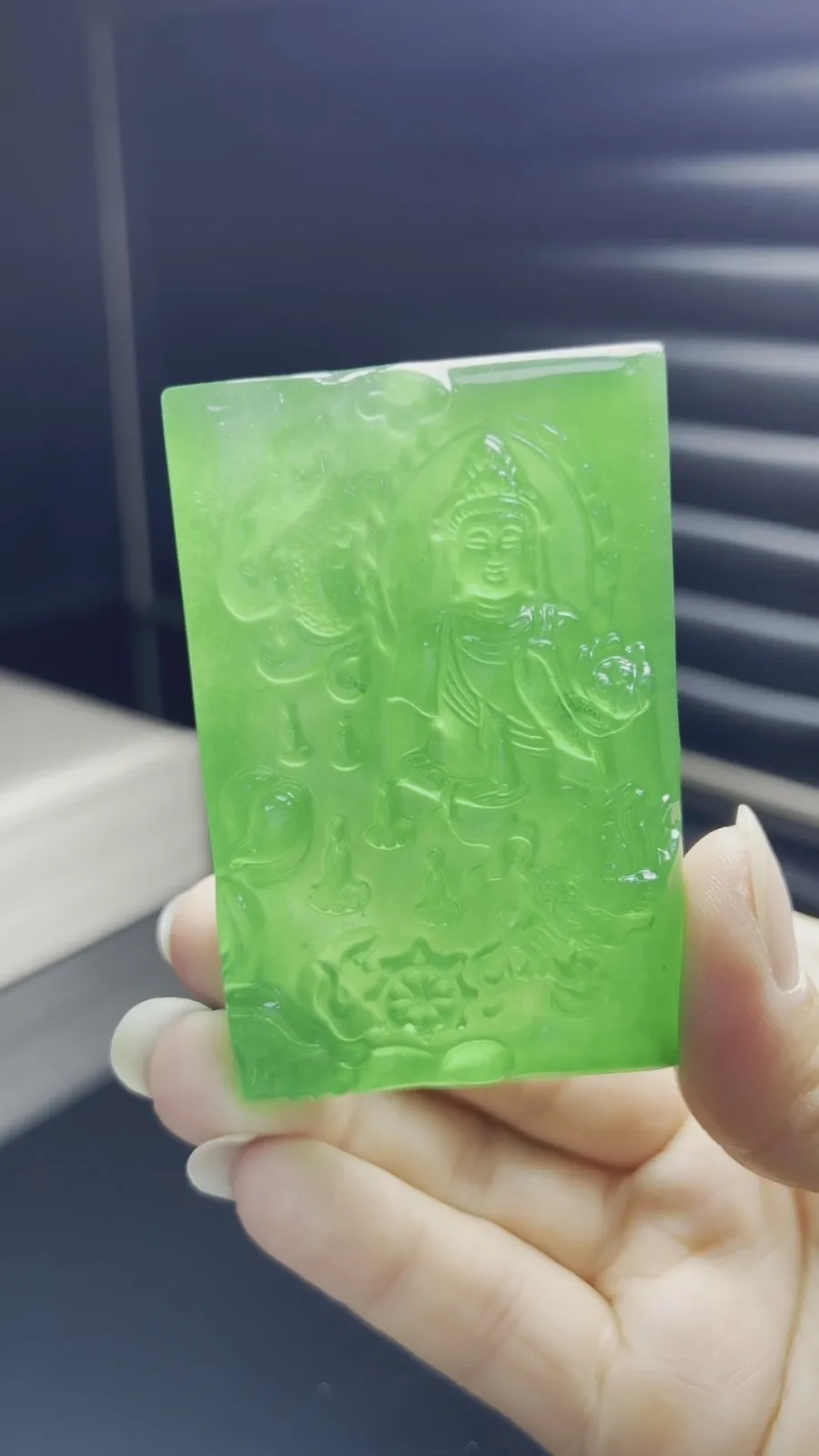 Real Natural High Ice Green Burme Jade Jadeite amulet Kwan-Yin Pendant&Necklace