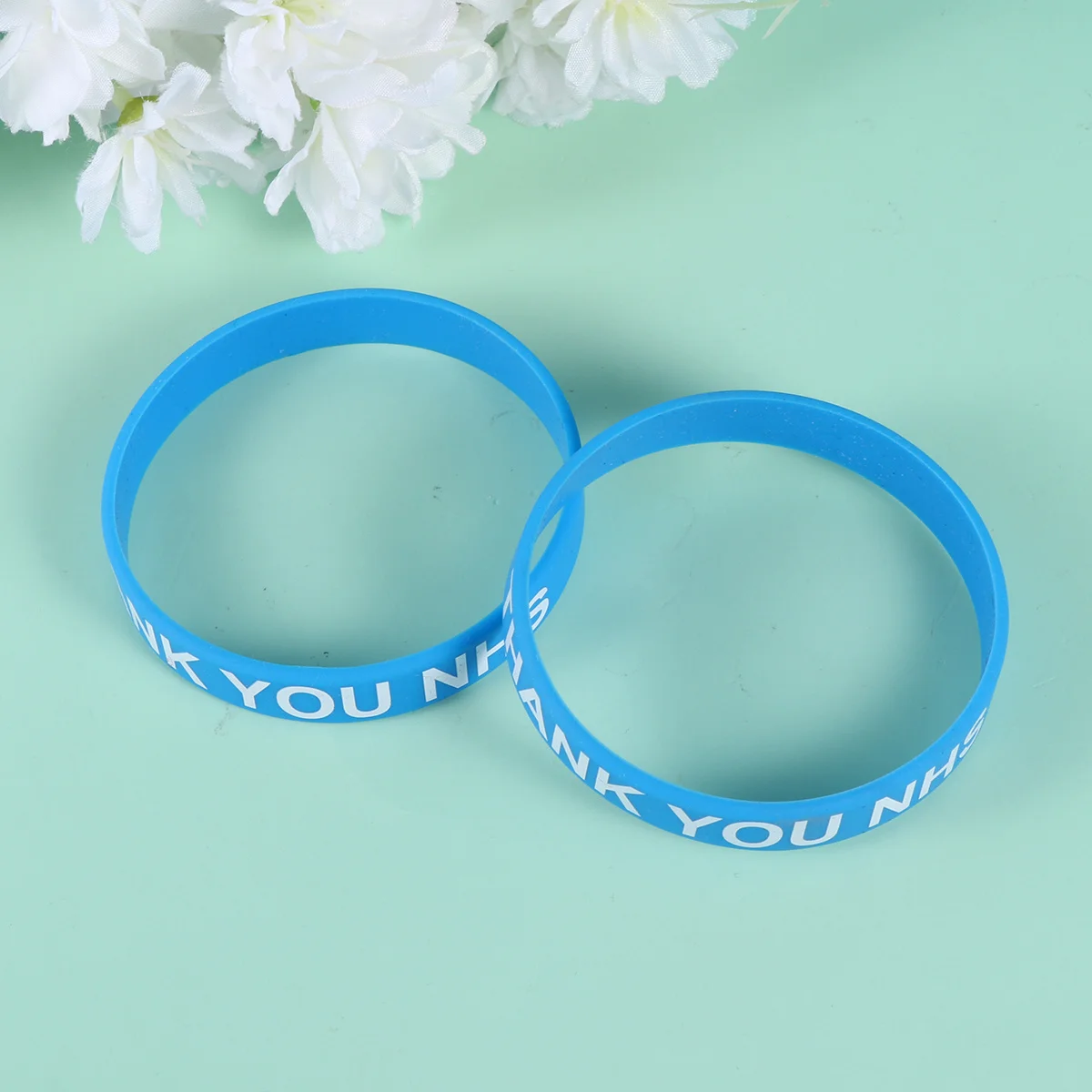 

2pcs Thank You Silicone Wrist Straps Decorative Colorful Wristbands Soft Comfortable Simple Printing For Hands Sky Blue