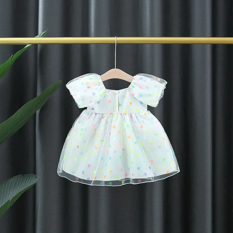 Summer Children\'s Dress Colorful Polka Dot Bow  Mesh Baby Girl Fluffy Dress Holiday Party Dress Suitable for Babies Aged 0-3