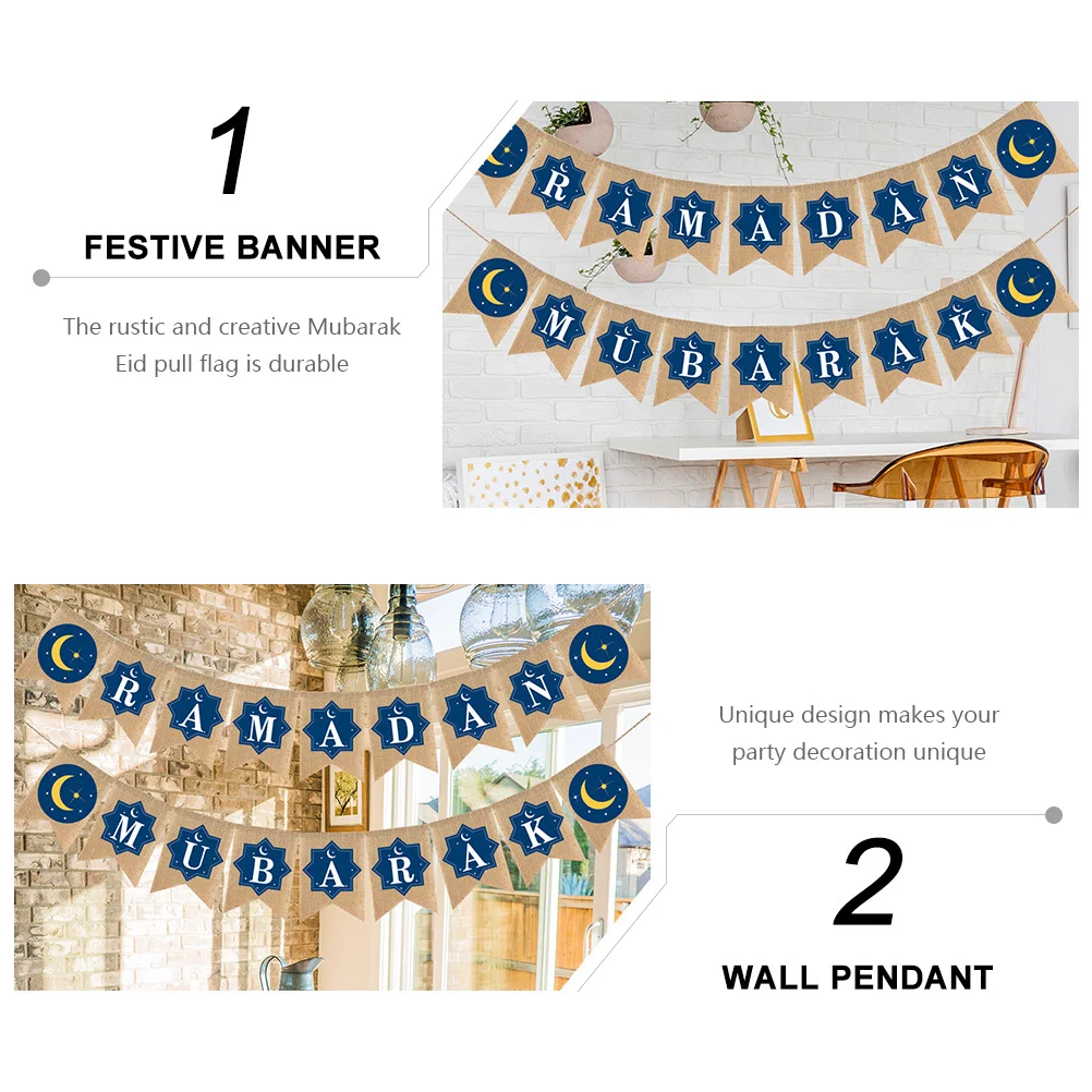 

1Pcs Eid Mubarak Pull Flag Creative Dovetail Banner Rustic Festive Party Decoration for Home Office Kitchen Porch Ceiling