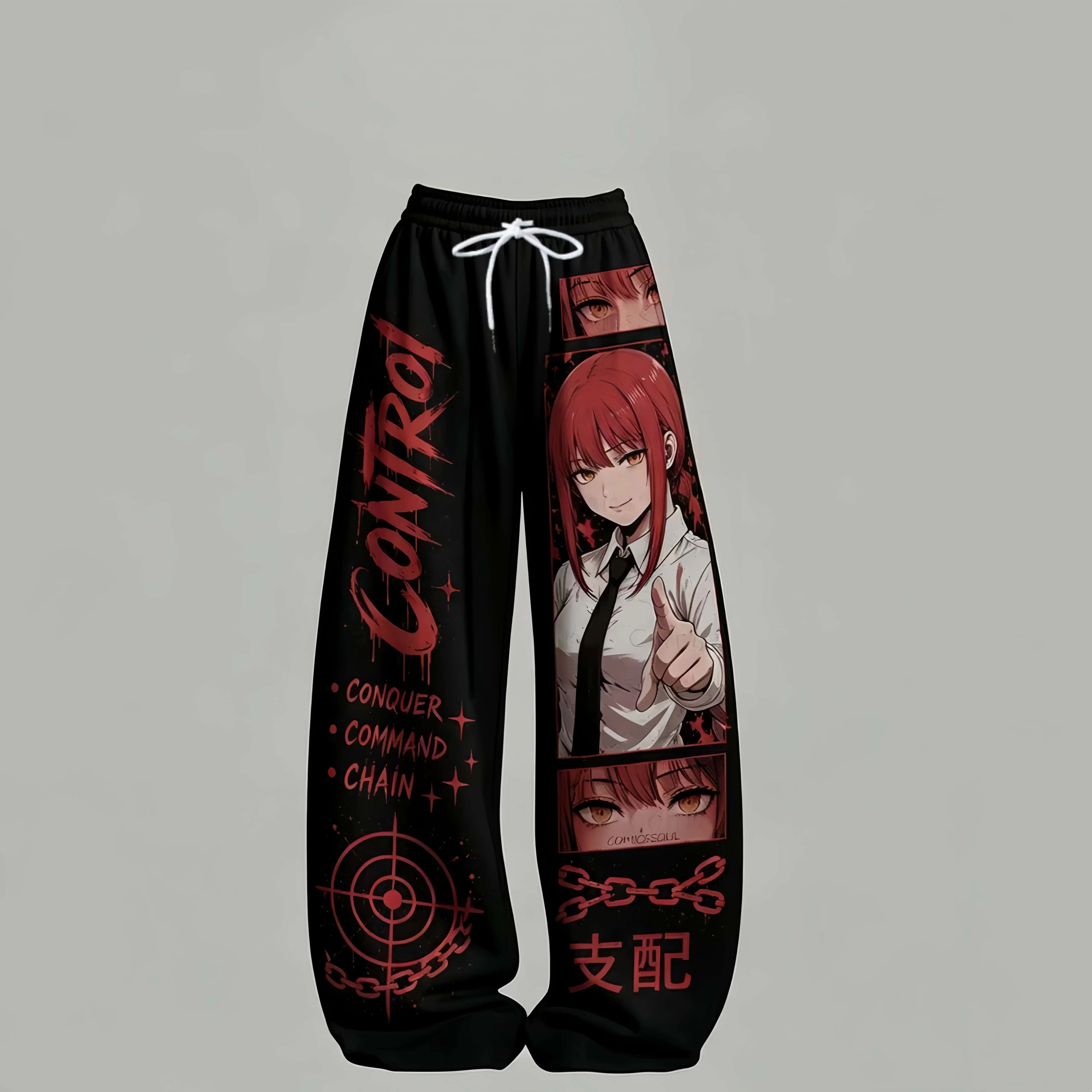 Unisex Cool Cartoon Character Graphic Casual Drawstring Wide Leg Pants Japanese Trendy Streetwear Loose Breathable Trousers