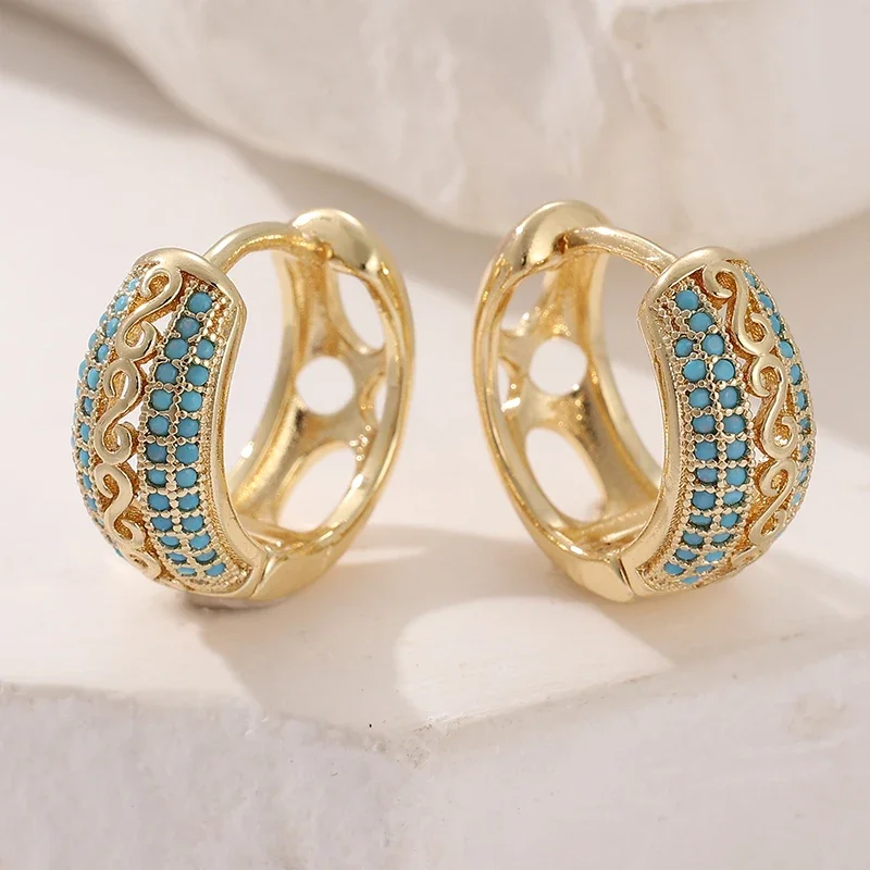 Fashion Green Synthetic Turquoise Earrings Suitable For Women Casual Classic Gold Plated Earrings Banquet Party Jewelry