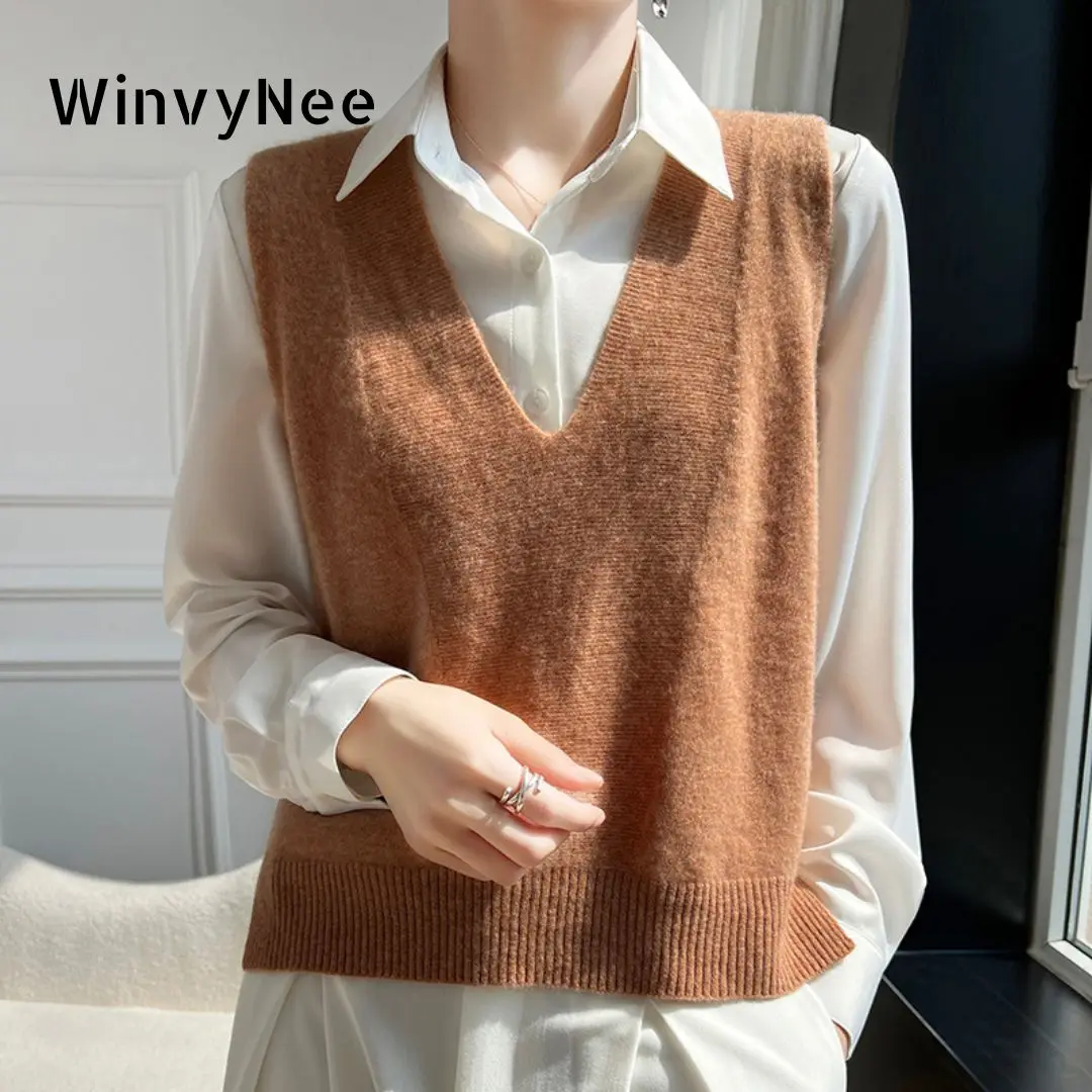 WinvyNee Womans Clothing Wool Vest Camis Tank Tops V Neck Casual Outerwears Ladies Tops Basic Solid Casual Sweaters C1263017