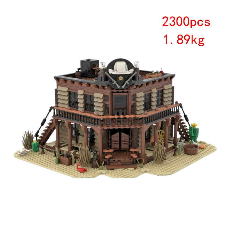 Spot MOC- 148787   Kleine deeltjes geassembleerde bouwstenen Westerse architectuur Bar Houten huis Model Puzzel Speelgoedornament