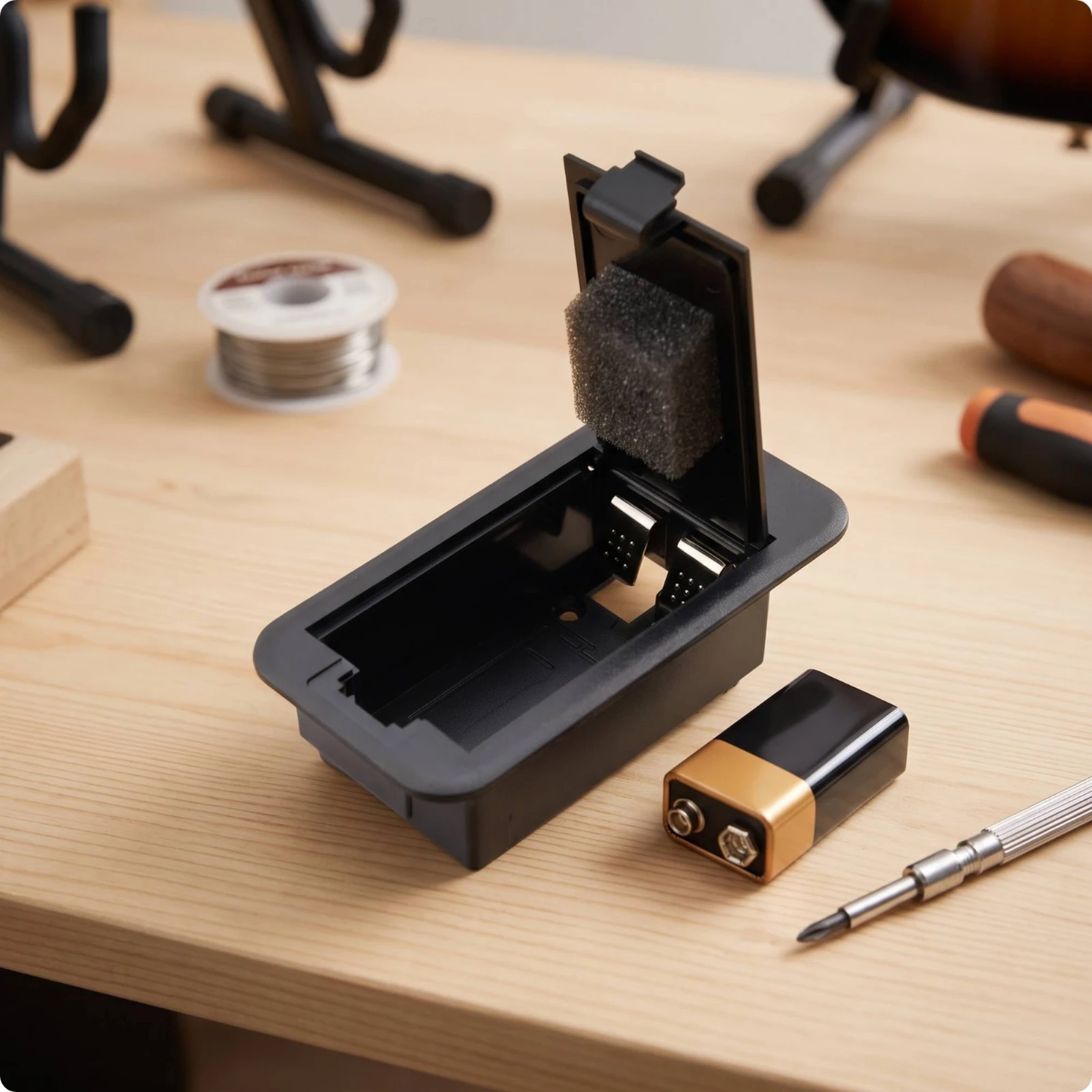 Battery Box Plastic Battery Case with Hinged Cover Compact Portable for Guitarists, Guitar Wiring, Bass Repair - view 5