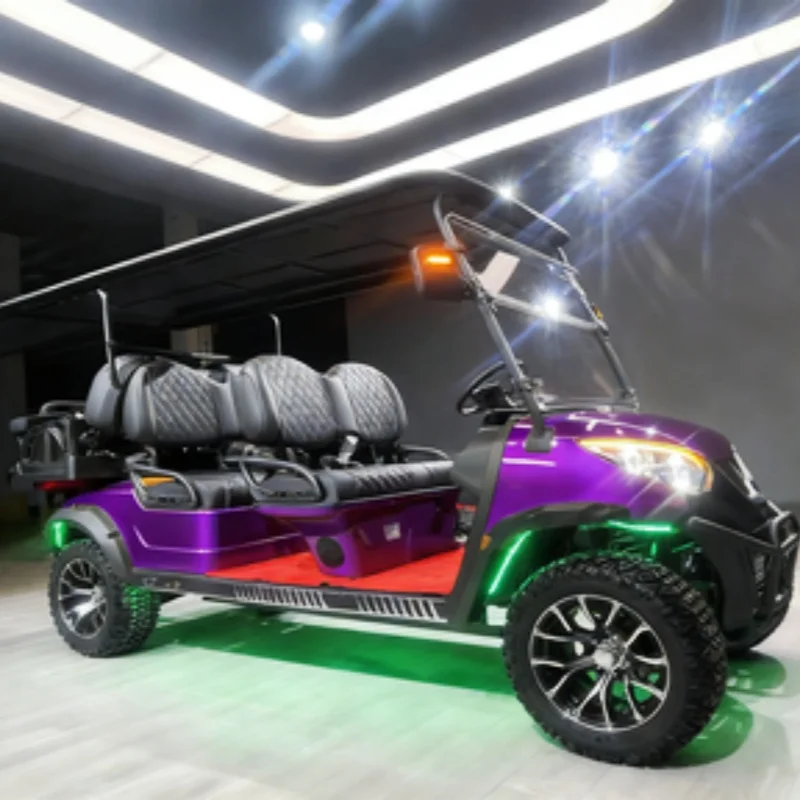 Electric Golf Cart High-End Stylish Buggy Customized Lithium Battery With Large Entertainment Screen Chair Leather With Headrest