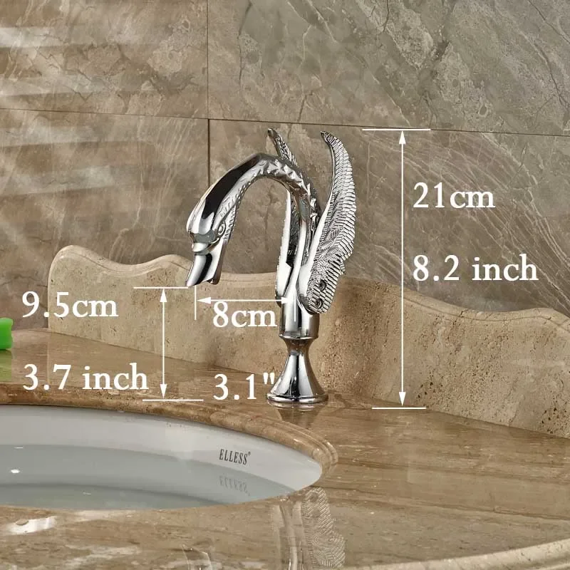 Vidric Polished Chrome Swan Style Widespread 3 Hole Basin Sink Faucet Dual Handle Deck Mount Lavatory Sink Mixer Tap