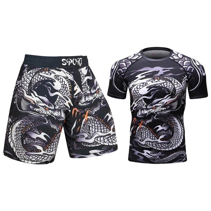 Cody Lundin Men 3D Printed MMA Jiu jitsu gi Rashguard Compression Male Kickboxing Shorts Fitness Trainning Sets Active Wear