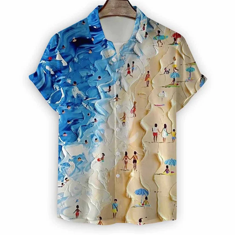 

Ocean Beach Pattern Hawaiian Shirt For Men Surf 3D Printed Short Sleeves Summer Vacation Lapel Tops Aloha Shirts Women Blouses