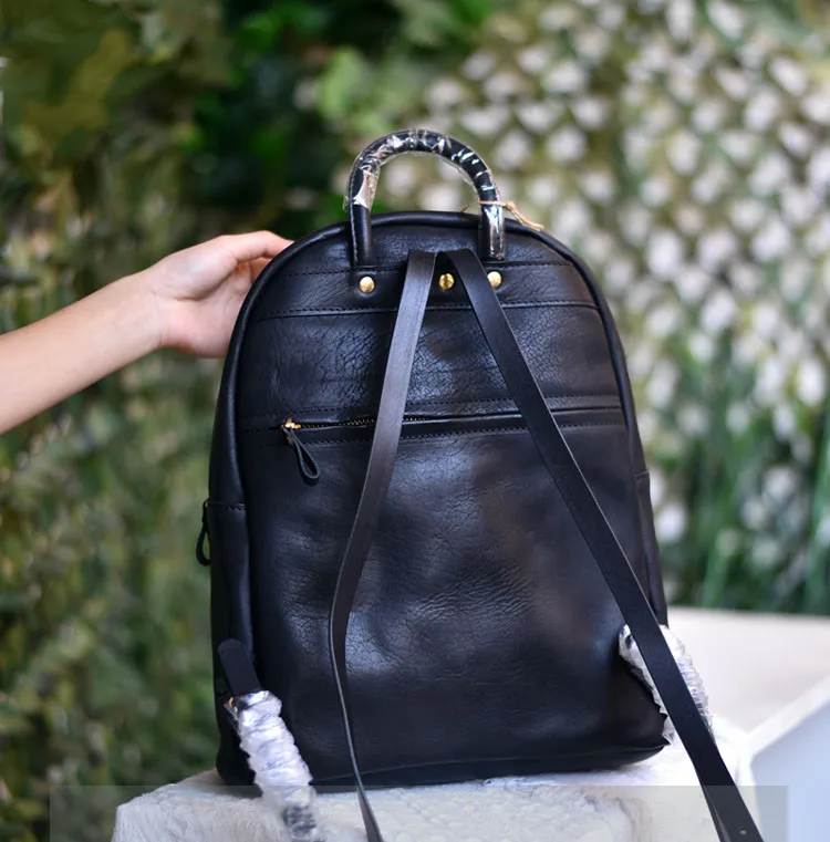 Fashion vintage genuine leather ladies small backpack simple casual high quality real cowhide women travel cute bagpack bookbag