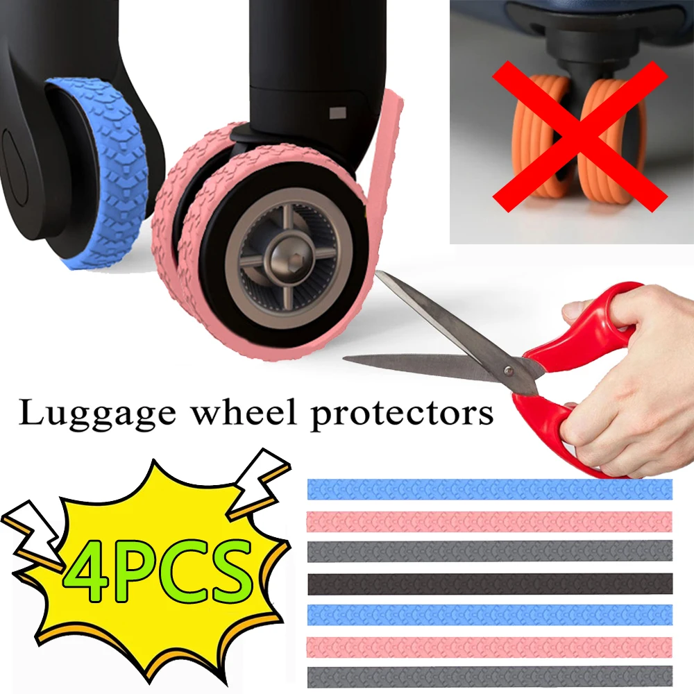 4PCS Flexible Cutting Silicone Luggage Wheels Cover Protectors Reduce Noise Wheels Guard Cover Accessories Travel Luggage Wheels