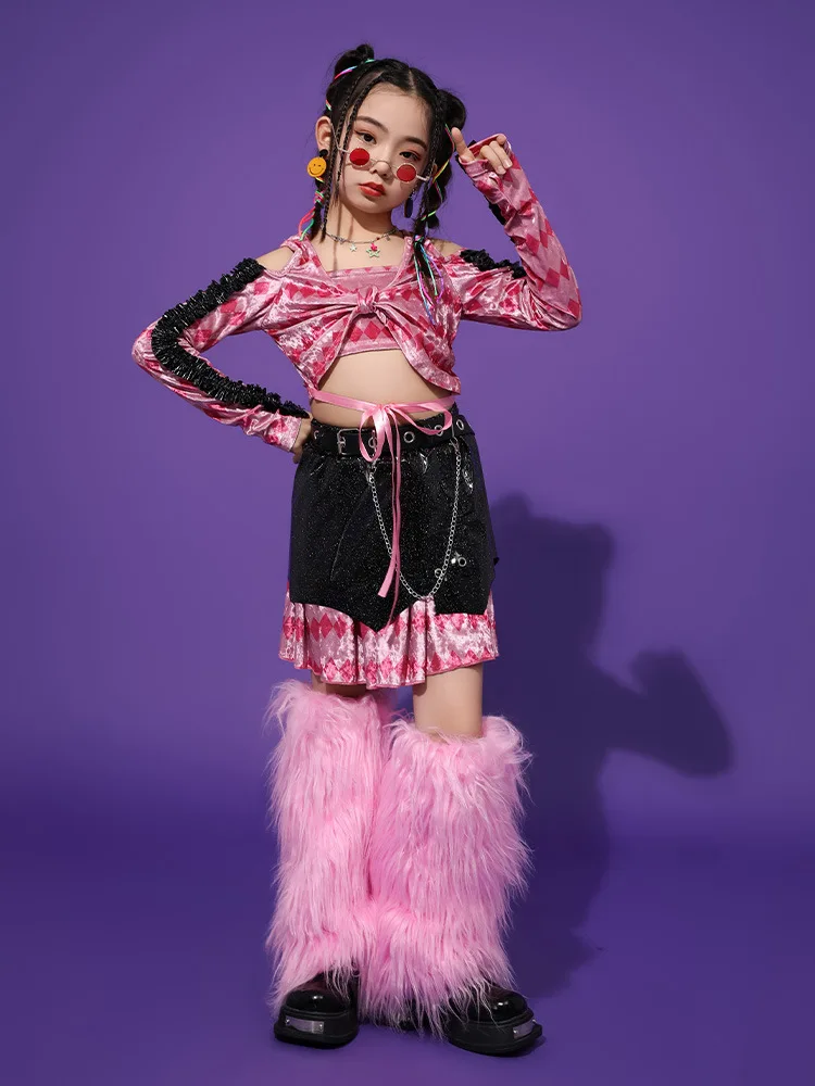 K-pop jazz dança de rua traje meninas crianças desempenho de palco modelagem passarela roupas maré brilhante roupas frescas para crianças