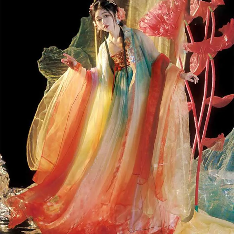 Hanfu Dress Women Chinese Traditional Embroidery Hanfu Female Carnival Fairy Cosplay Costume Hanfu Orange Dress Plus Size XL