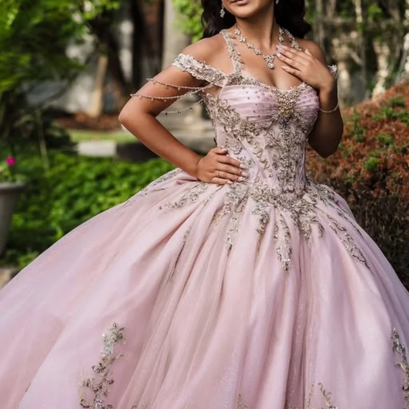 

Pink Quinceanera Dress Sequin crystal Decal Long tail Big Bow Vestidos De 15 Quinceanera ﻿Customize
