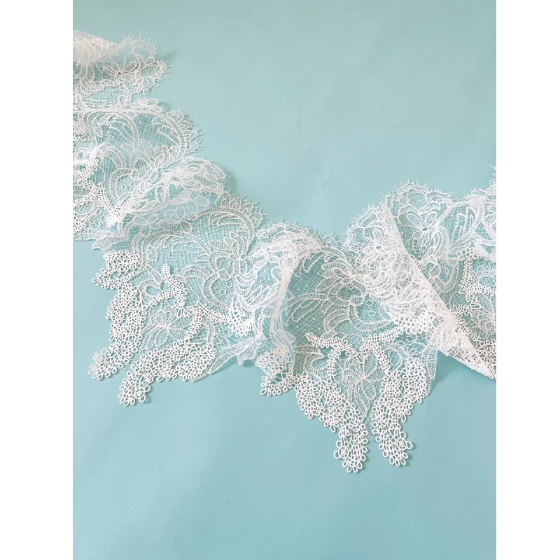 18m Eyelash Milk Silk Wide Lace Trim With Hollow Fish Silk For Wedding Dresses Veils Home Textile Decor Clothing Accessories Set - view 4