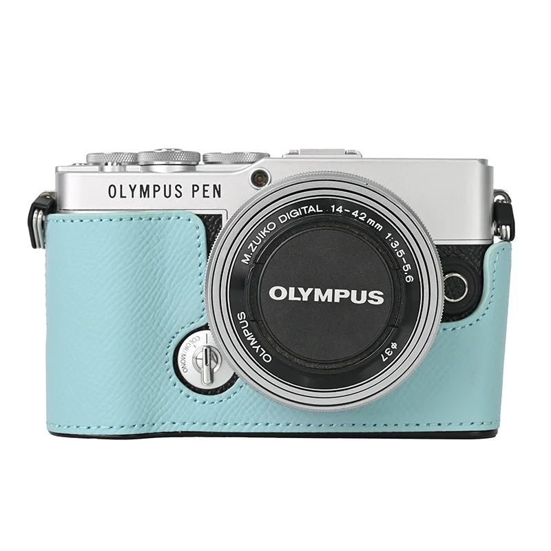 Alloy Plate Genuine Leather Case Camera Bag Half Body Base Protector for Olympus PEN E-P7 EP7 Protective Opening Bottom Cover