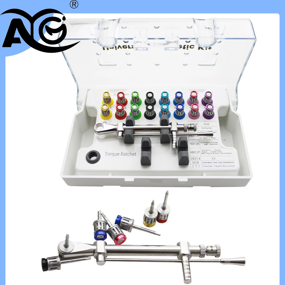 AG High Quality Screwdriver Tools Dental Implant Torque Wrench Ratchet 10-70NCM with Drivers & Wrench Kit