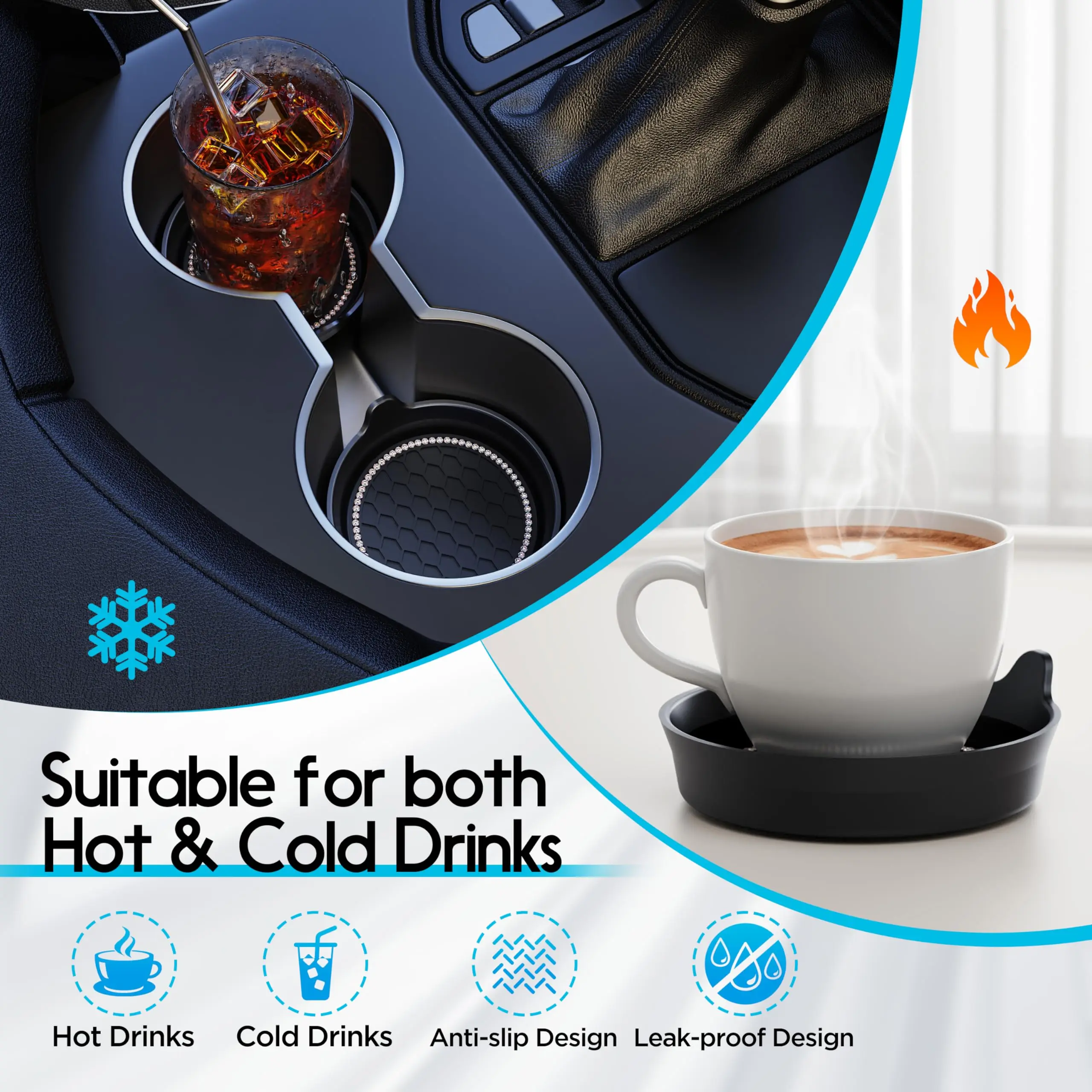 Car Coasters Non-Slip Insert Water Bottle Holder Pads Rhinestone Dustproof Automotive Interior Accessories Universal Car Storage