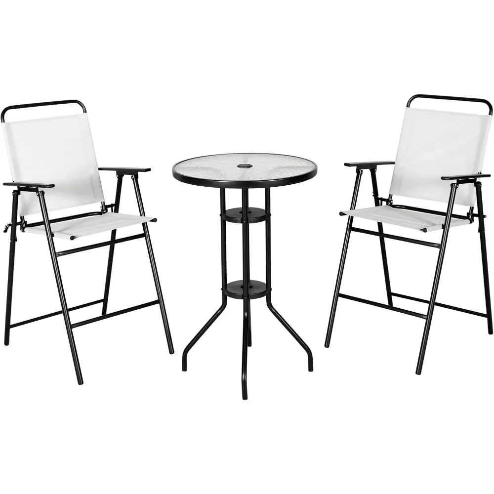 3-teiliges Bistro-Set, Tisch und Stühle, 3er-Set mit Platte aus gehärtetem Glas, Terrassenmöbel für Terrasse, für Garten, Rasen, Pool