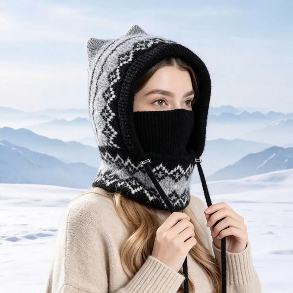 Knitted Knitted Beanie Hat Integrated Warmth 3 in 1 Design Balaclava Hat Windproof Earflap Design Winter Hat with Scarf
