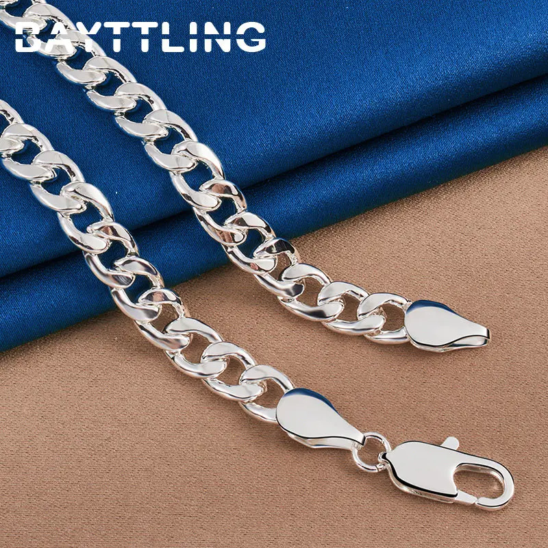 

925 Sterling Silver 20/22/24 Inches 10mm Cuba Chain Necklace Men Fashion Fashion Hip -Hop Party Wedding Jewelry Accessories