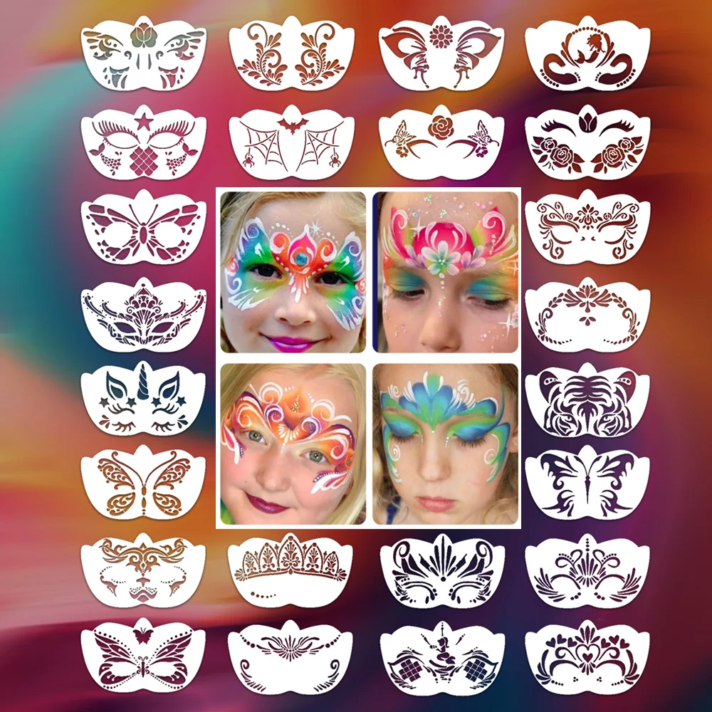 8pcs Face Skeleton Painting Stencil Mask Set DIY Kids Graffiti Hand Painting Aids Tattoo Stencils Stage Party Holiday Makeup Too