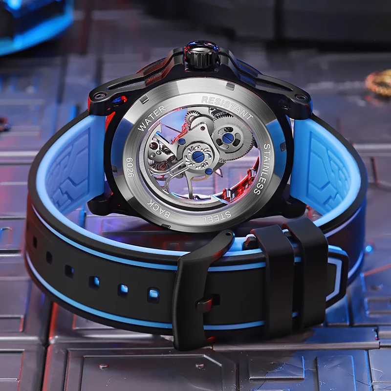 Skeleton Men\'s Watches Luxury Tourbillon Automatic Mechanincal Male Wristwatch Waterproof Rubber Strap Luminous Reloj Hombre