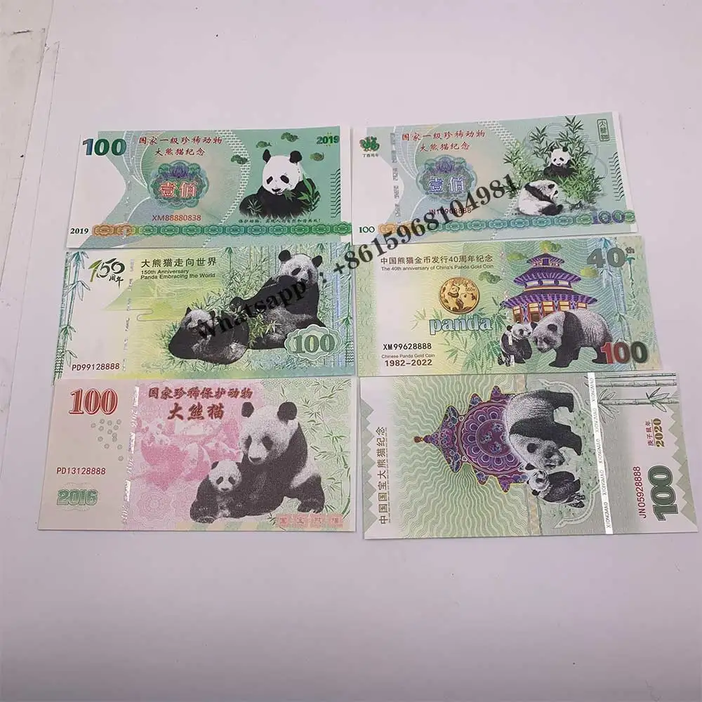 6pc/set Chinese Rare Animal Panda 100 Yuan Commemorative Banknote with Serial Number and UV Anti-counterfeiting Paper Money Gift