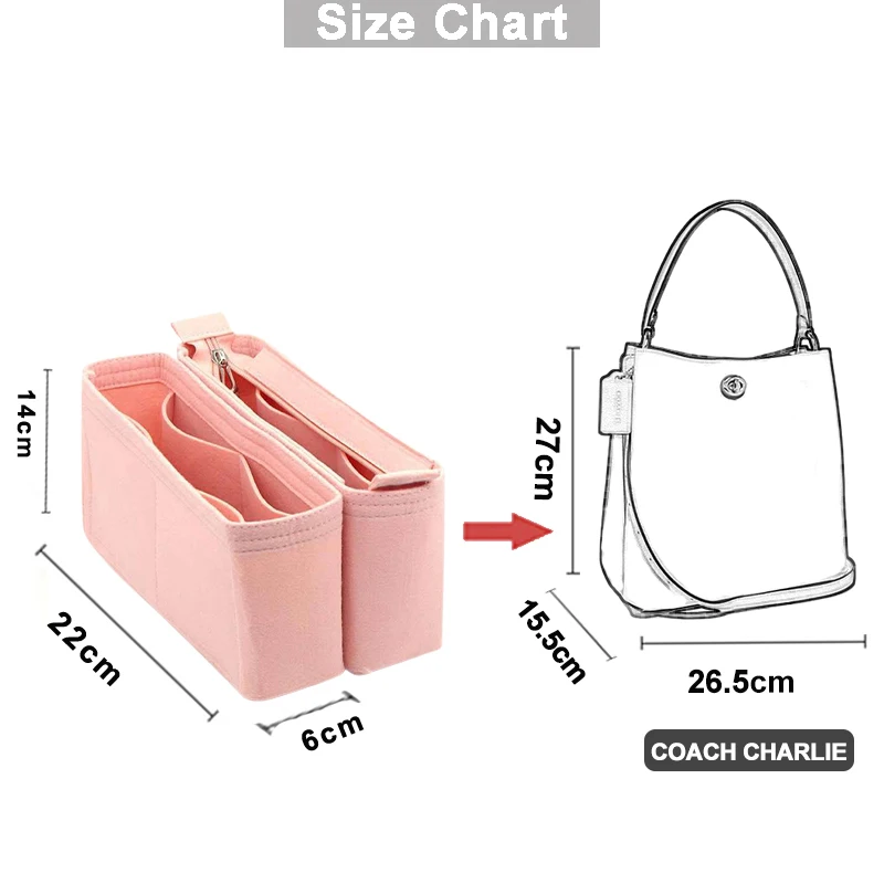 EverToner Felt Insert Bag For CHARLIE Bucket Bag Makeup Handbag Organizer Women Travel Inner Purse Portable Cosmetic Insid