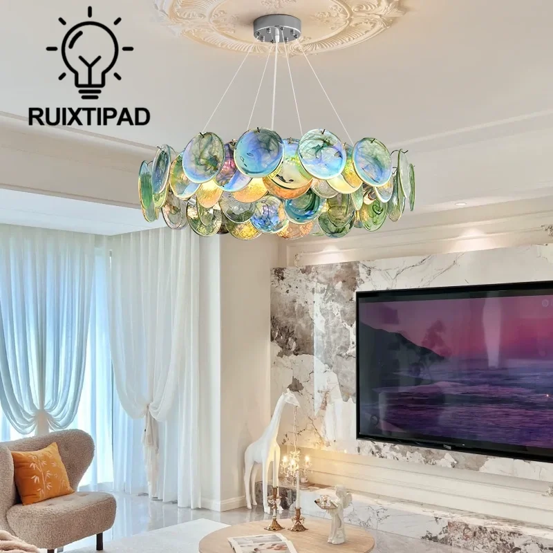 

Colorful Murano Glass Chandelier Lights for Ceiling Living Room Bedroom Lobby Italy Design Hanging Pendant Light for Indoor