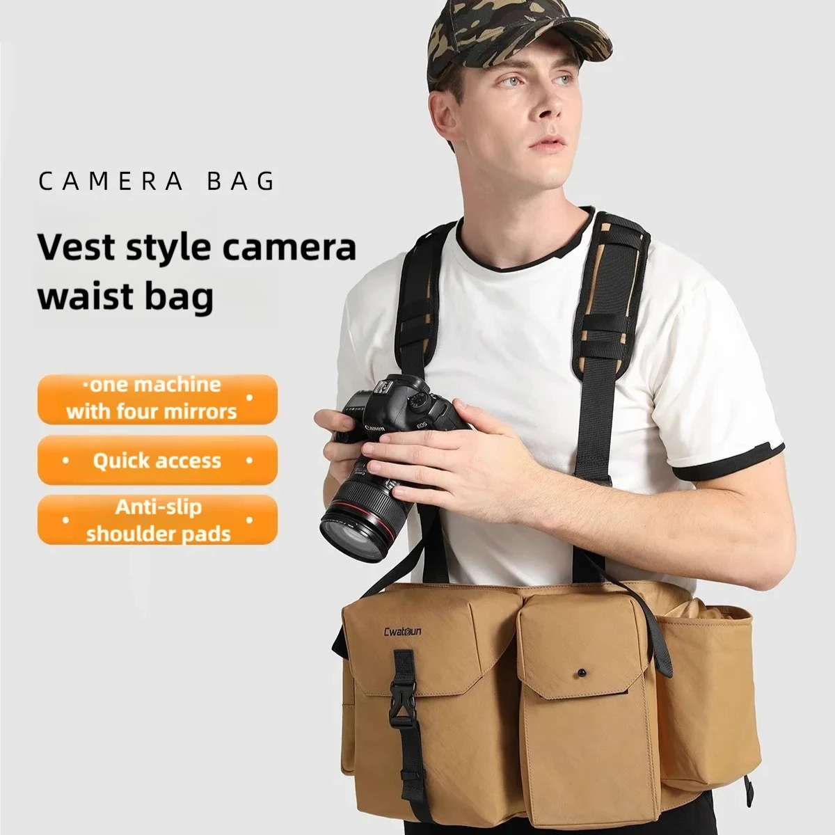 

Всепогодная поясная сумка для фотографа, тактическая поясная сумка с несколькими отделениями для Nikon ZF, Sony, Fuji, Canon