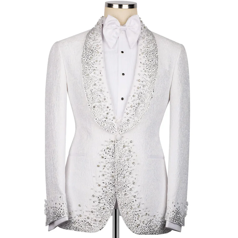 (Jacket+Pants) Fashionable Men Luxury Wedding Party Suits Singer Host Stage Performance Dress Set