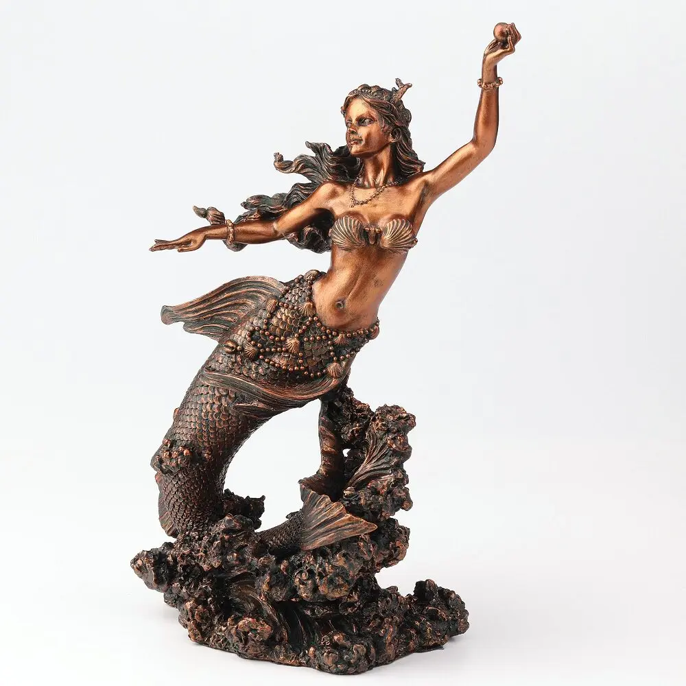 Mermaid Holding Pearl Statue Resin Figurine Home Office Decoration Collectible Sculpture Ornament Gift for Women Sea Lovers