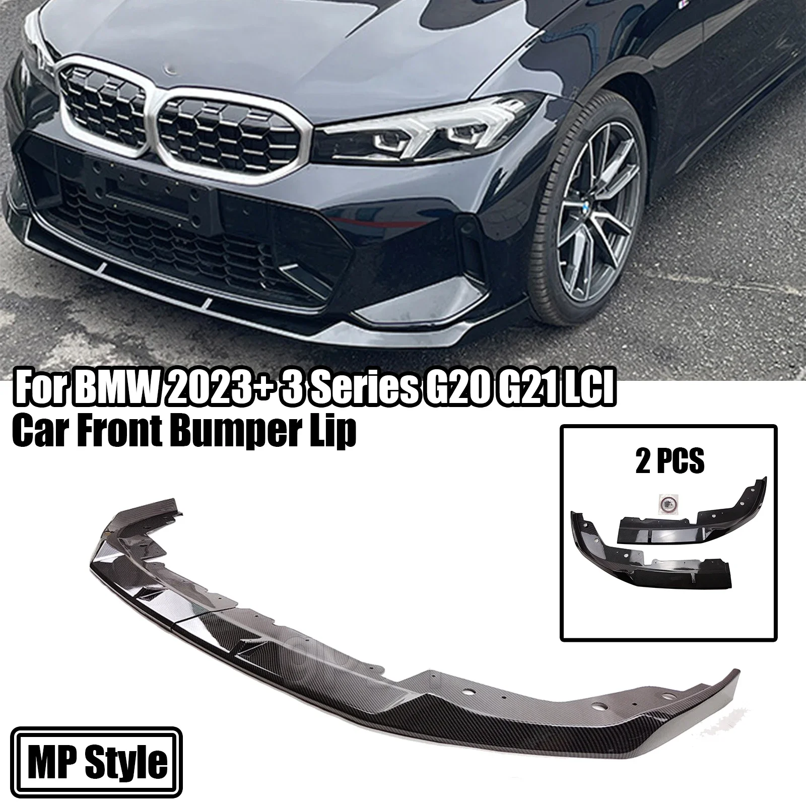 

2PCS Car Front Bbumper Lip For 2023+ BMW 3 Series G20 G21 Lci 330i M340i Mp Style Sedan Splitter Spoiler Carbon Fiber Style