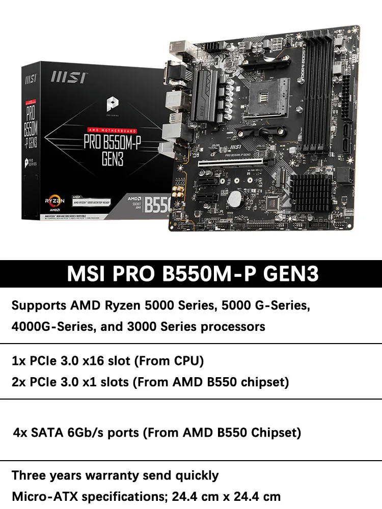 New MSI PRO B550M-P GEN3 Micro-ATX AMD B550 B550M DDR4 4400(OC) MHz M.2 USB 3.2 PCI-E X16 128G best support R9 CPU Socket AM4