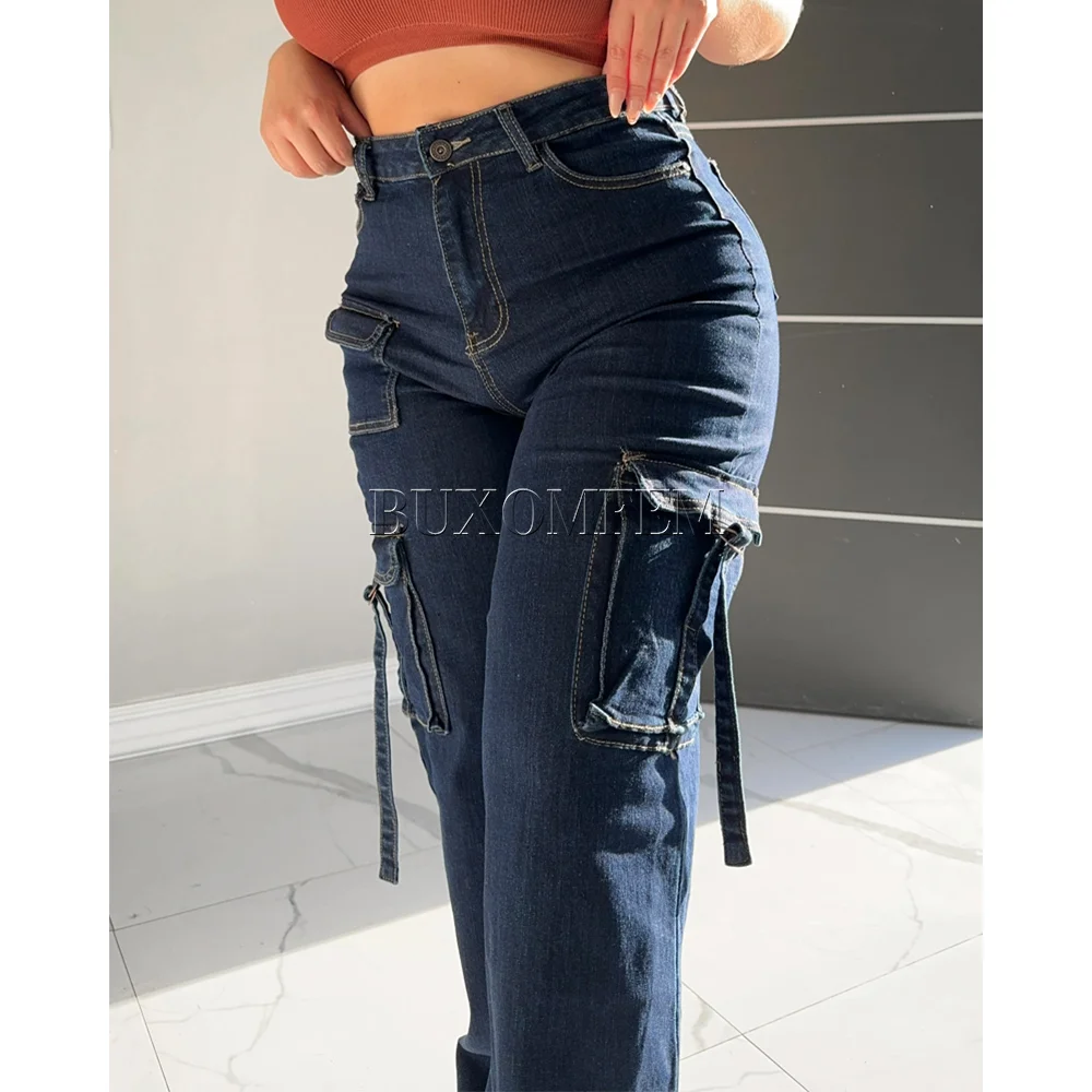 High Waisted Loose Multi-Pocket Cargo Pants Daily Unique Stylish New Women Versatile Simple Denim Pants 2024 Soft Fashion Jeans