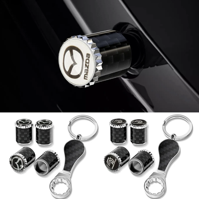 

Carbon Fiber Car Wheel Tire Valve Stem Caps with Wrench For Mazda MX5 CX9 CX7 CX5 MX3 Atenza Axela 2 3 323 5 6 RX8 RX7 Speed 6