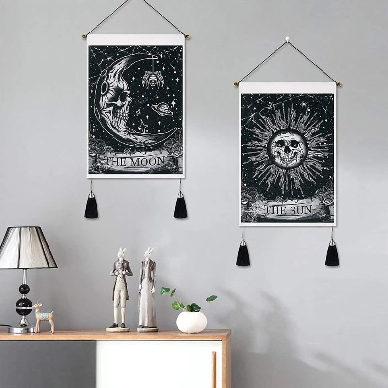 

2PCS Tarot Card Tapestry Black Sun And Moon Wall Hanging Painting Art Home Decoration Astrology Divination Dorm Decor Blanket